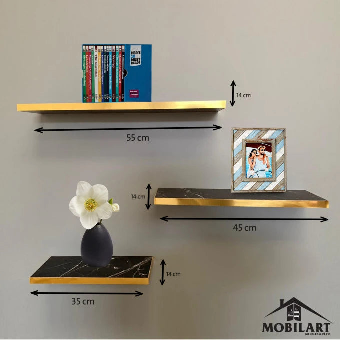 Pack 3 étagères marbré